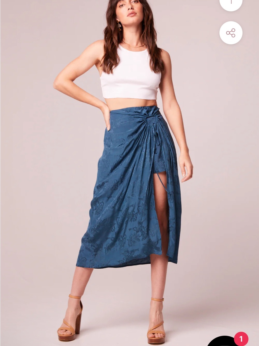 Blue Midi Skirt with Knot Detail
